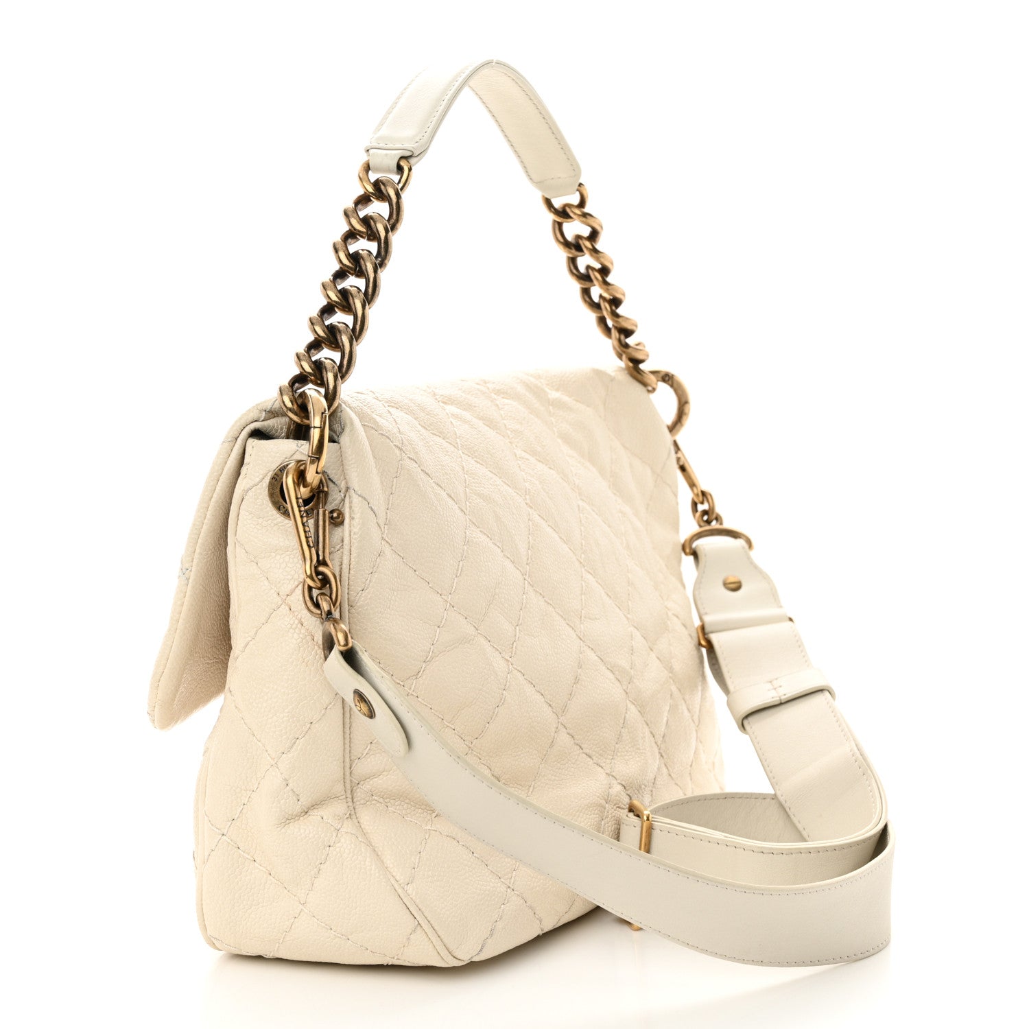 Chanel Crumpled Grained Calfskin Medium Coco Pleats Messenger Flap Dark White 3 of 18