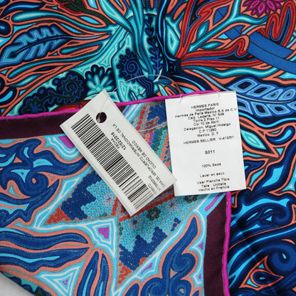 Hermes Silk L'Arbre Du Vent Scarf 90 Bleu Fuchsia Turquoise 5 of 7