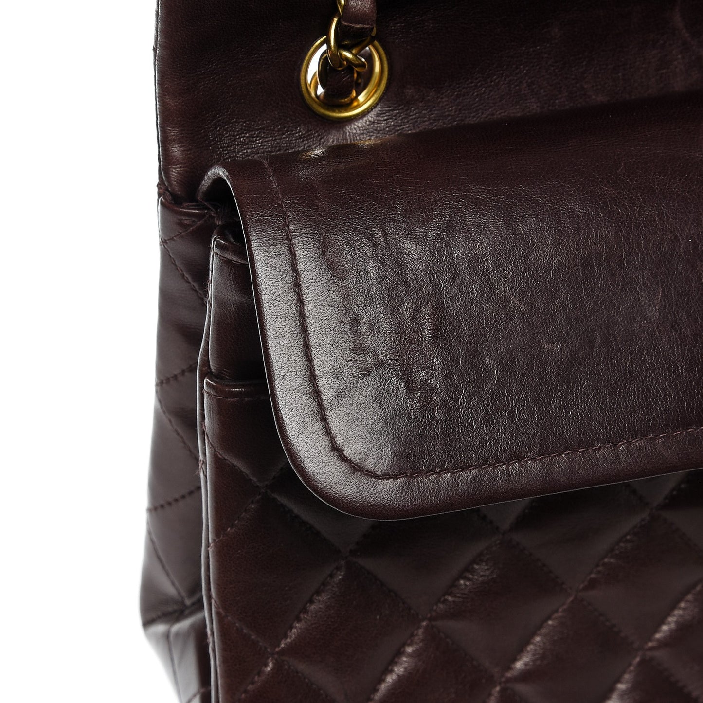 Lambskin Quilted Medium Double Flap Brown