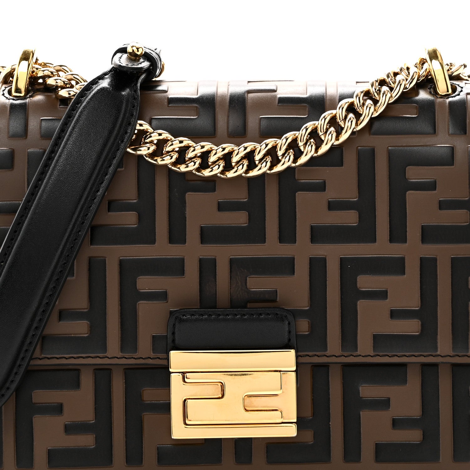 Fendi Vitello Liberty Bi-Color FF 1974 Embossed Small Kan U Shoulder Bag Maya Black 8 of 11