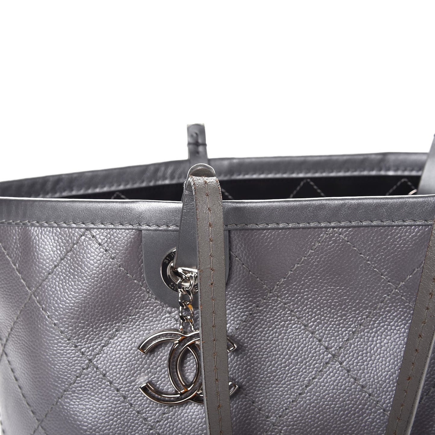 Metallic Grained Calfskin Shopping Fever Tote Silver