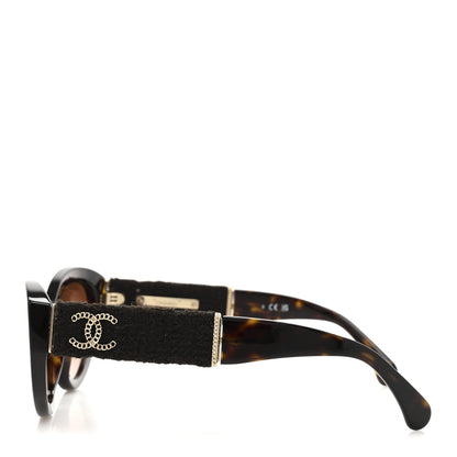 Chanel Acetate Tweed Wool CC Chain Sunglasses 5513 Tortoise 3 of 7