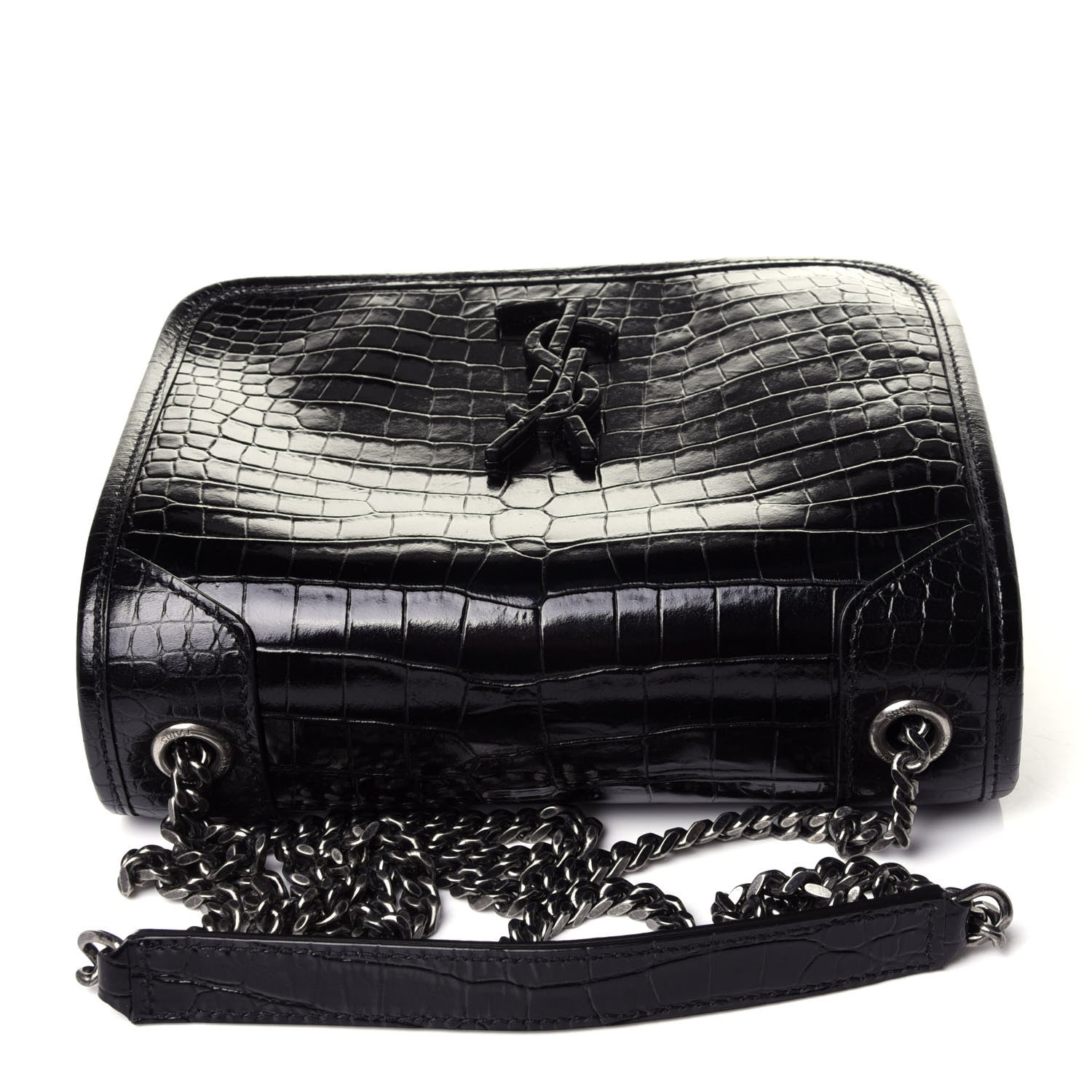 Saint Laurent Crocodile Embossed Lambskin Matelasse Monogram Niki Chain Wallet Black 12 of 12
