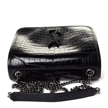 Saint Laurent Crocodile Embossed Lambskin Matelasse Monogram Niki Chain Wallet Black 12 of 12