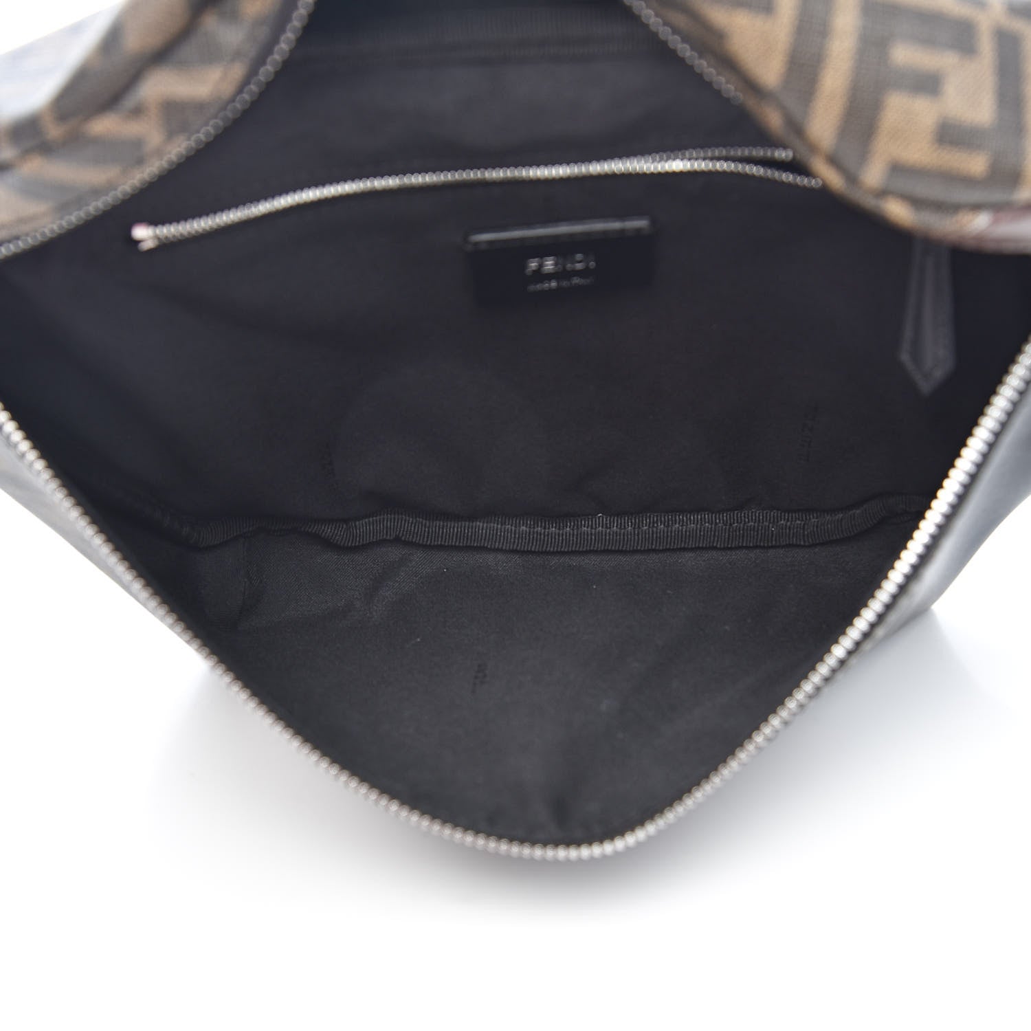 Fendi Glazed Fabric Vitello Liberty FF 1974 Diagonal Belt Bag Tobacco Moresco Black 5 of 11