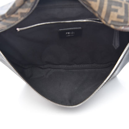 Fendi Glazed Fabric Vitello Liberty FF 1974 Diagonal Belt Bag Tobacco Moresco Black 5 of 11