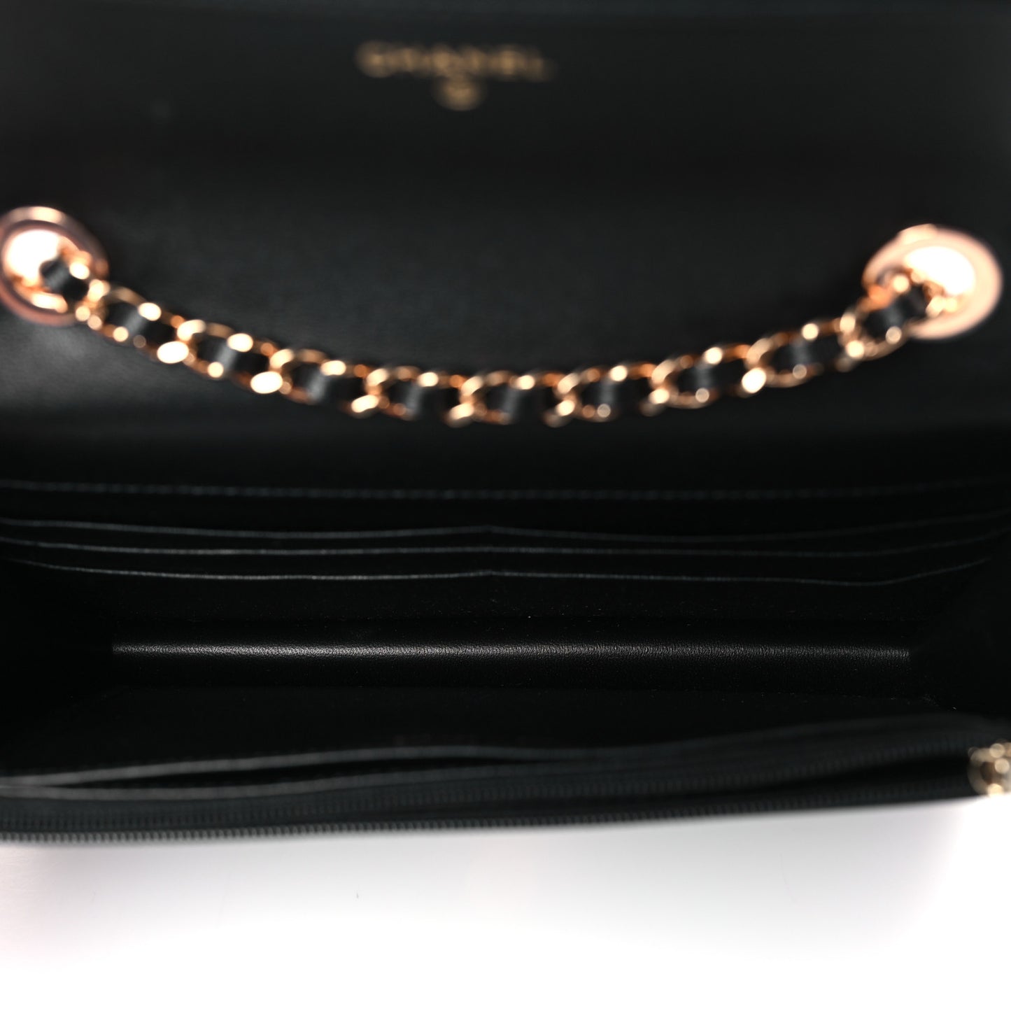 Lambskin Metal Quilted Wallet On Chain WOC Black