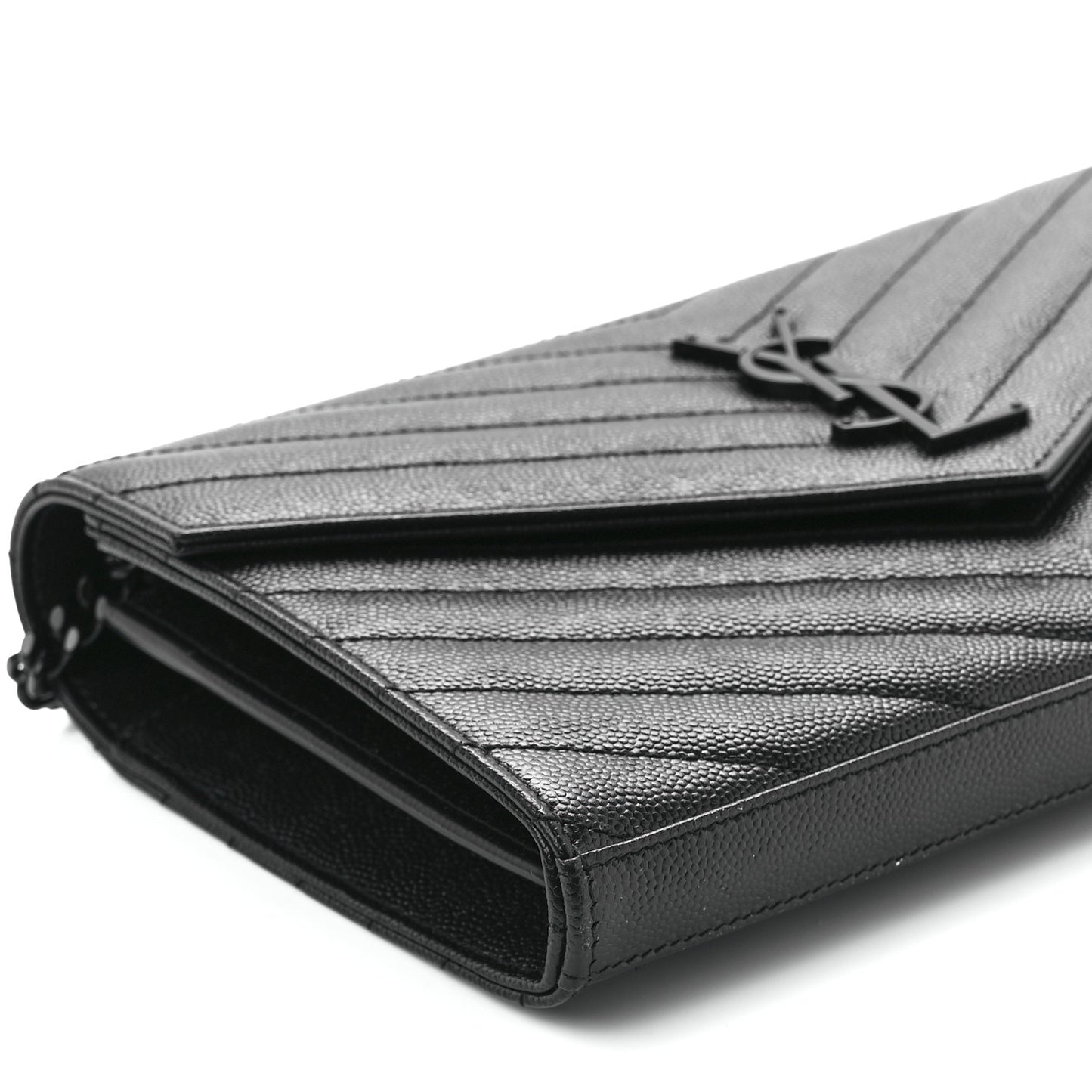 Grain De Poudre Matelasse Chevron Monogram Monochrome Chain Wallet Black