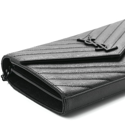 Saint Laurent Grain De Poudre Matelasse Chevron Monogram Monochrome Chain Wallet Black 10 of 11