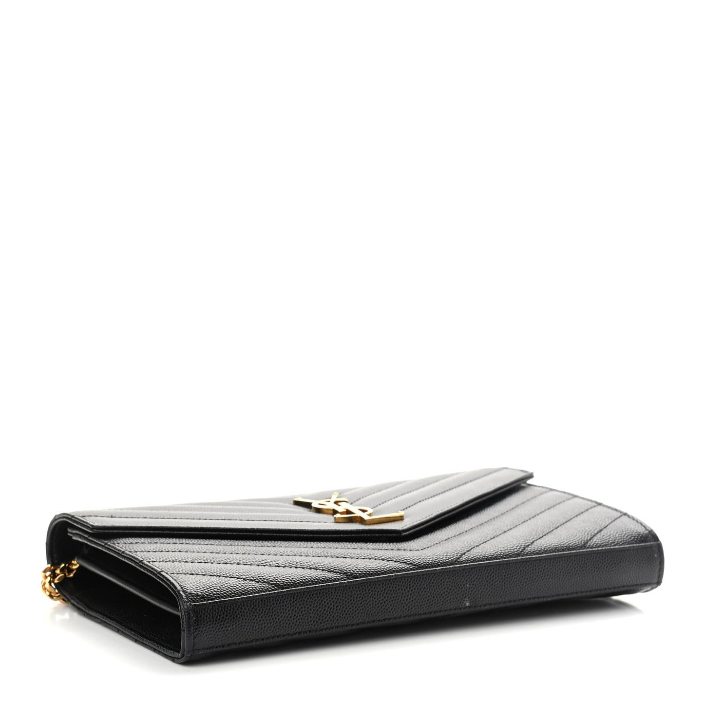Grain De Poudre Matelasse Chevron Monogram Chain Wallet Black