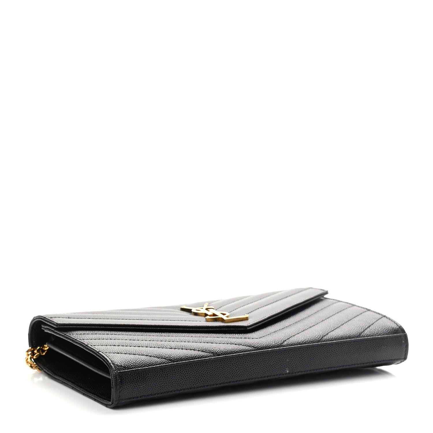 Saint Laurent Grain De Poudre Matelasse Chevron Monogram Chain Wallet Black 4 of 10