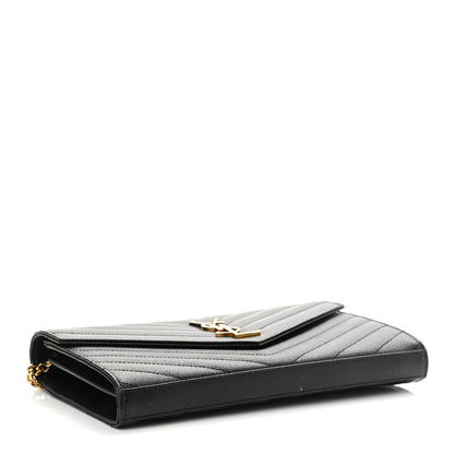 Saint Laurent Grain De Poudre Matelasse Chevron Monogram Chain Wallet Black 4 of 10