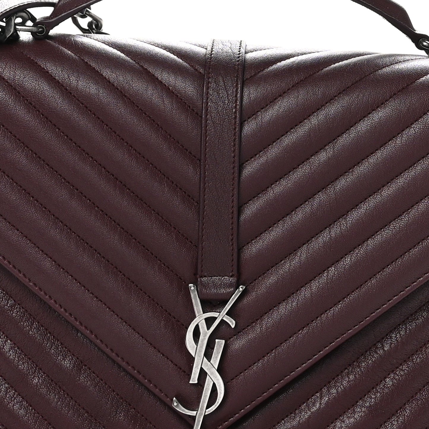 Sheepskin Matelasse Chevron Large College Monogram Satchel Amaranto