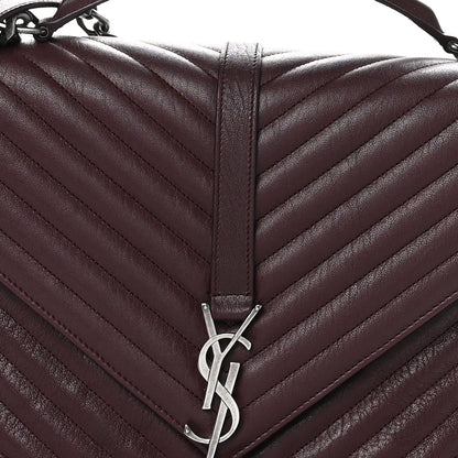 Saint Laurent Sheepskin Matelasse Chevron Large College Monogram Satchel Amaranto 9 of 11