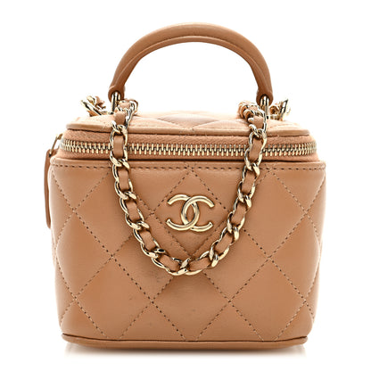 Chanel Lambskin Quilted Top Handle Mini Vanity Case With Chain Beige 1 of 10