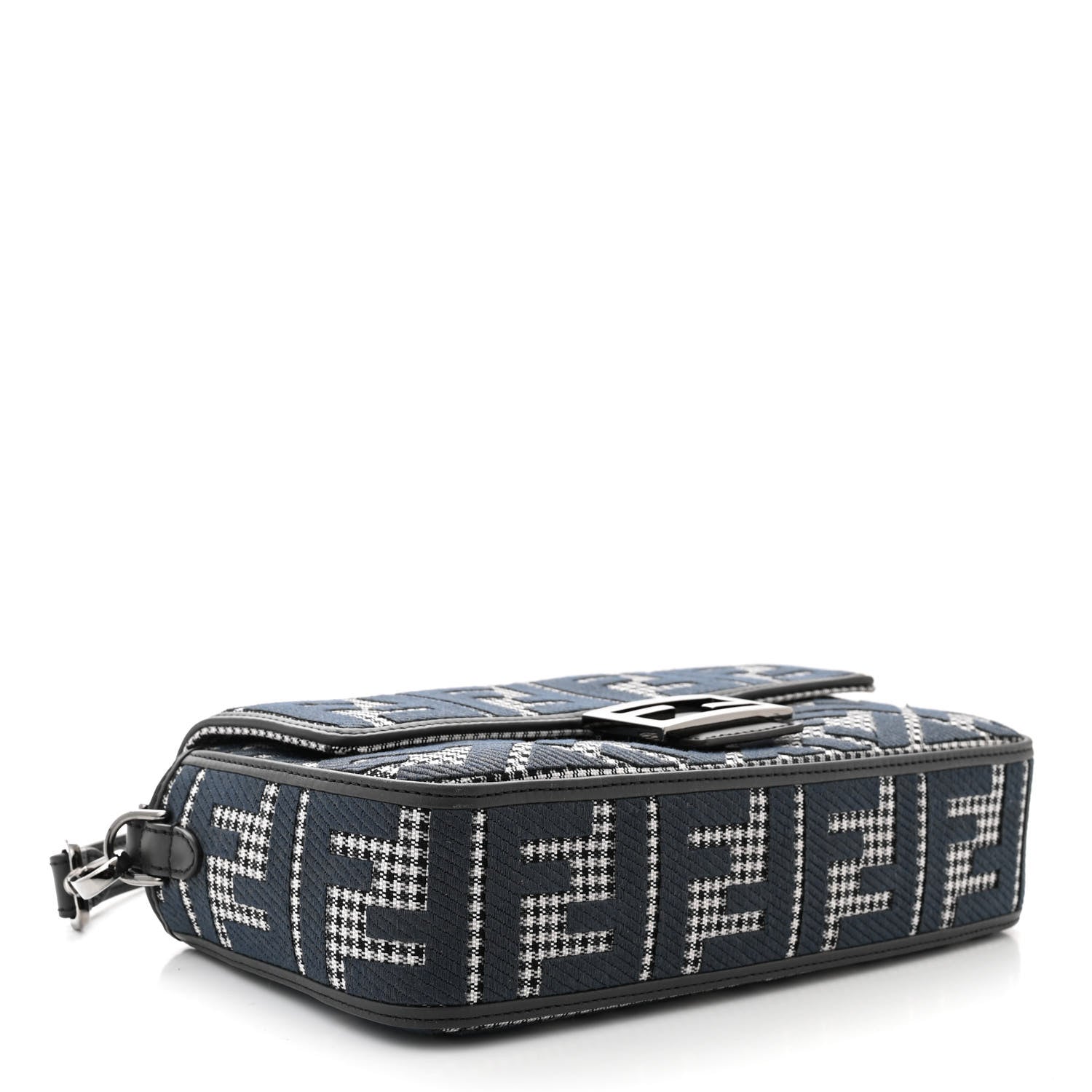 Fendi Wool Vitello King Houndstooth FF Embroidered Baguette Grigio Anthracite 4 of 13
