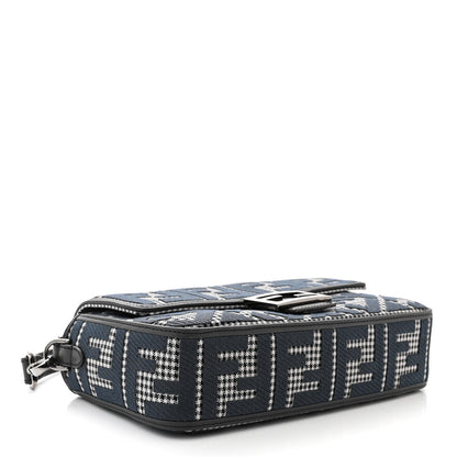 Fendi Wool Vitello King Houndstooth FF Embroidered Baguette Grigio Anthracite 4 of 13