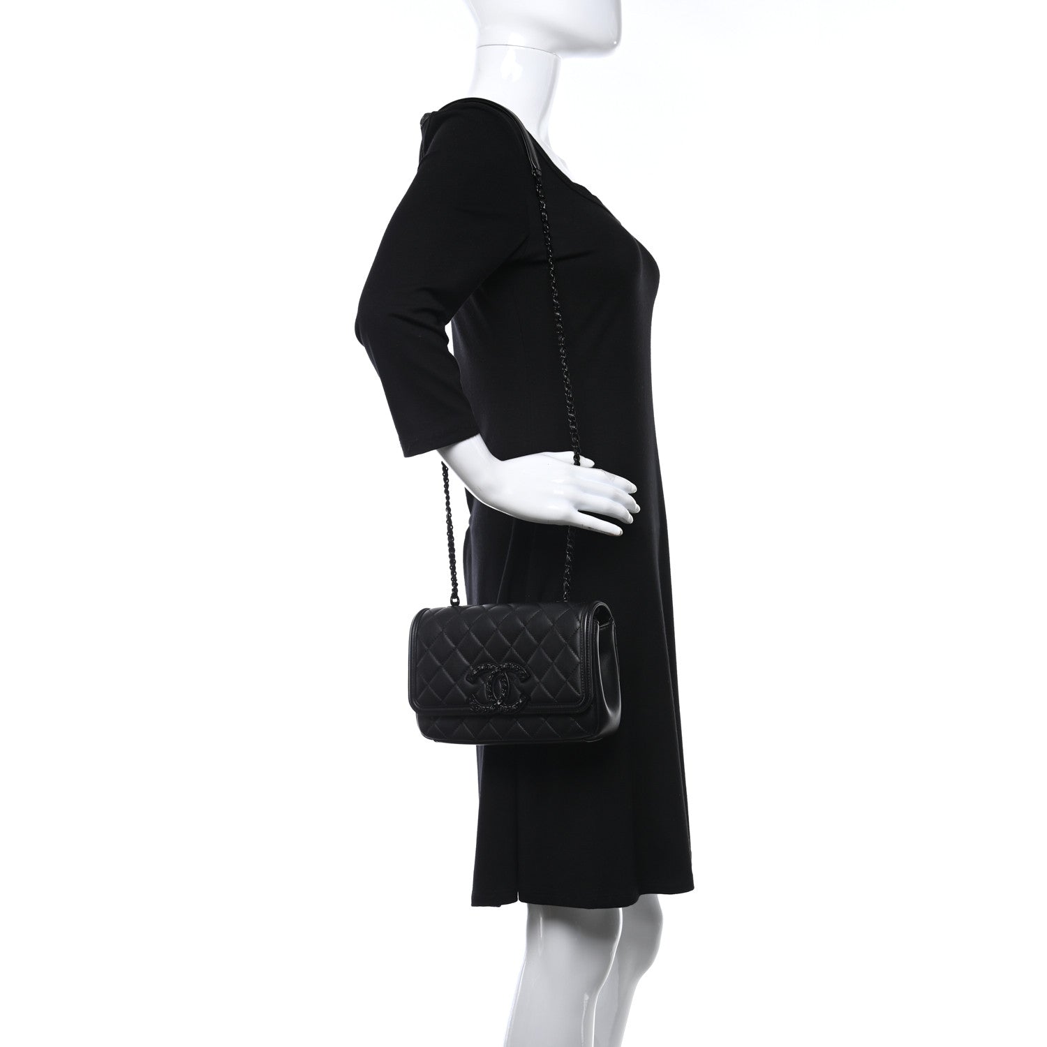 Chanel Lambskin Quilted Small CC Filigree Flap Black 2 of 9