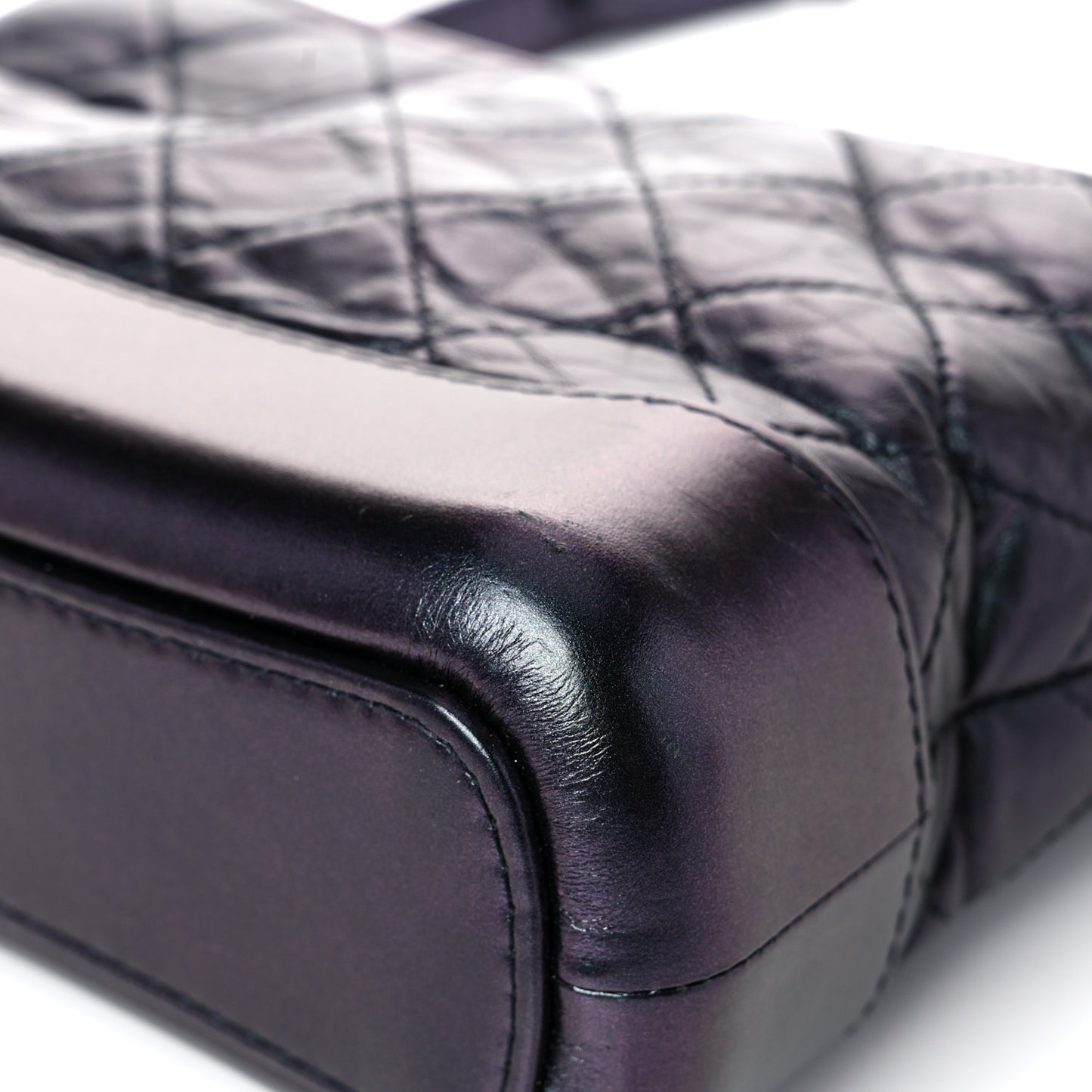 Iridescent Aged Calfskin Quilted Small Gabrielle Hobo Black
