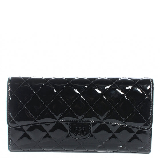 Patent Quilted Travel Wallet Black