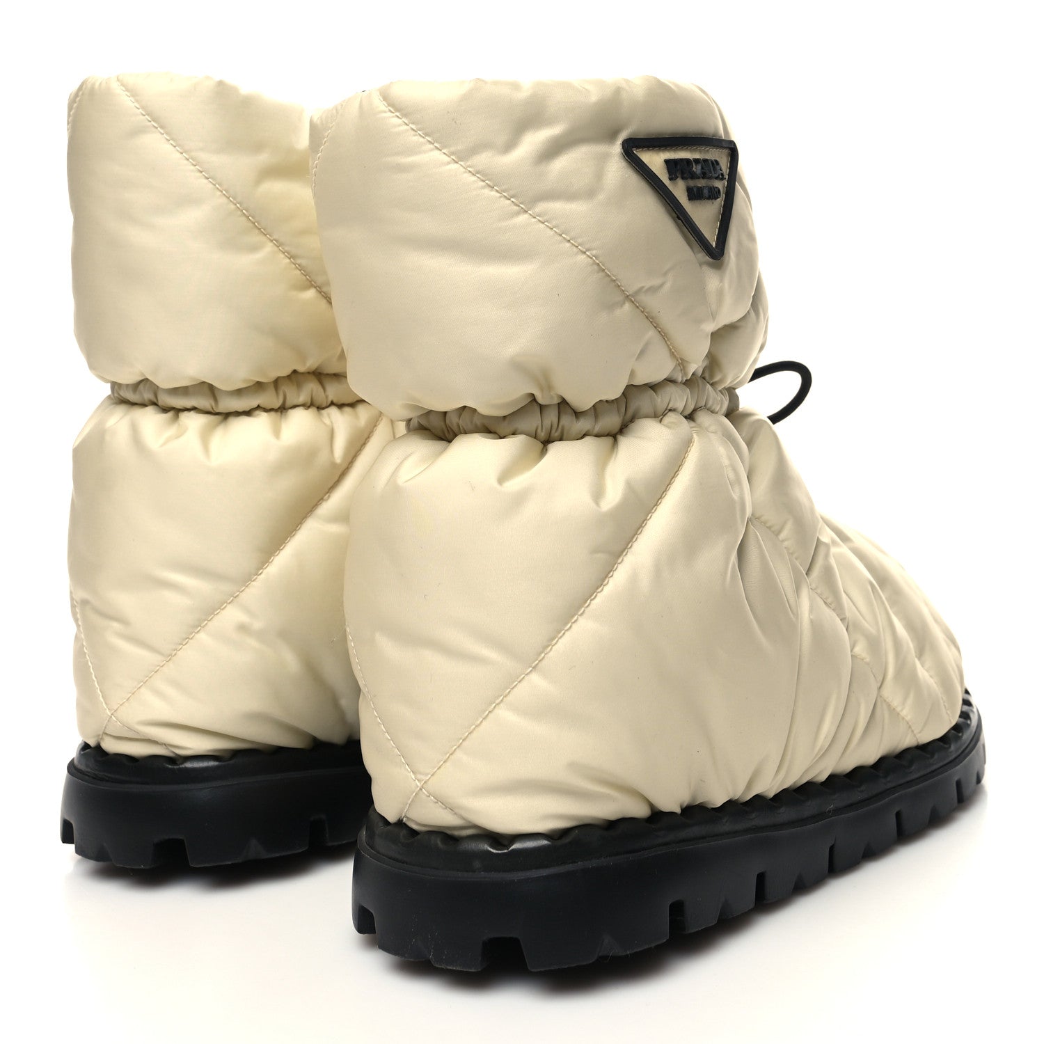 Prada Re-Nylon Piuma Triangle Logo Padded Drawcord 20mm Snow Boots 36 Avorio 4 of 7