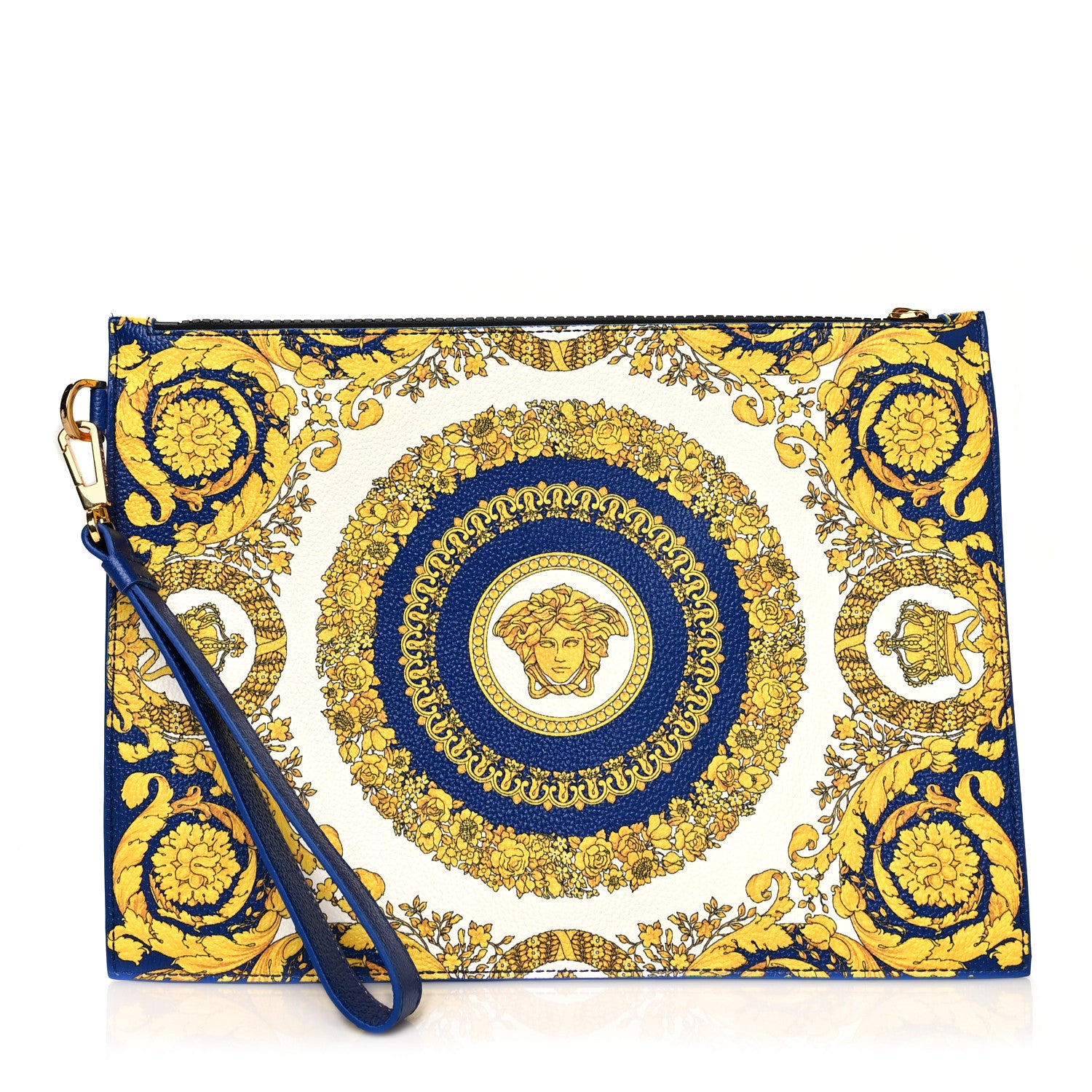 Versace Grained Calfskin Baroque Print Zip Pouch Blue 1 of 7