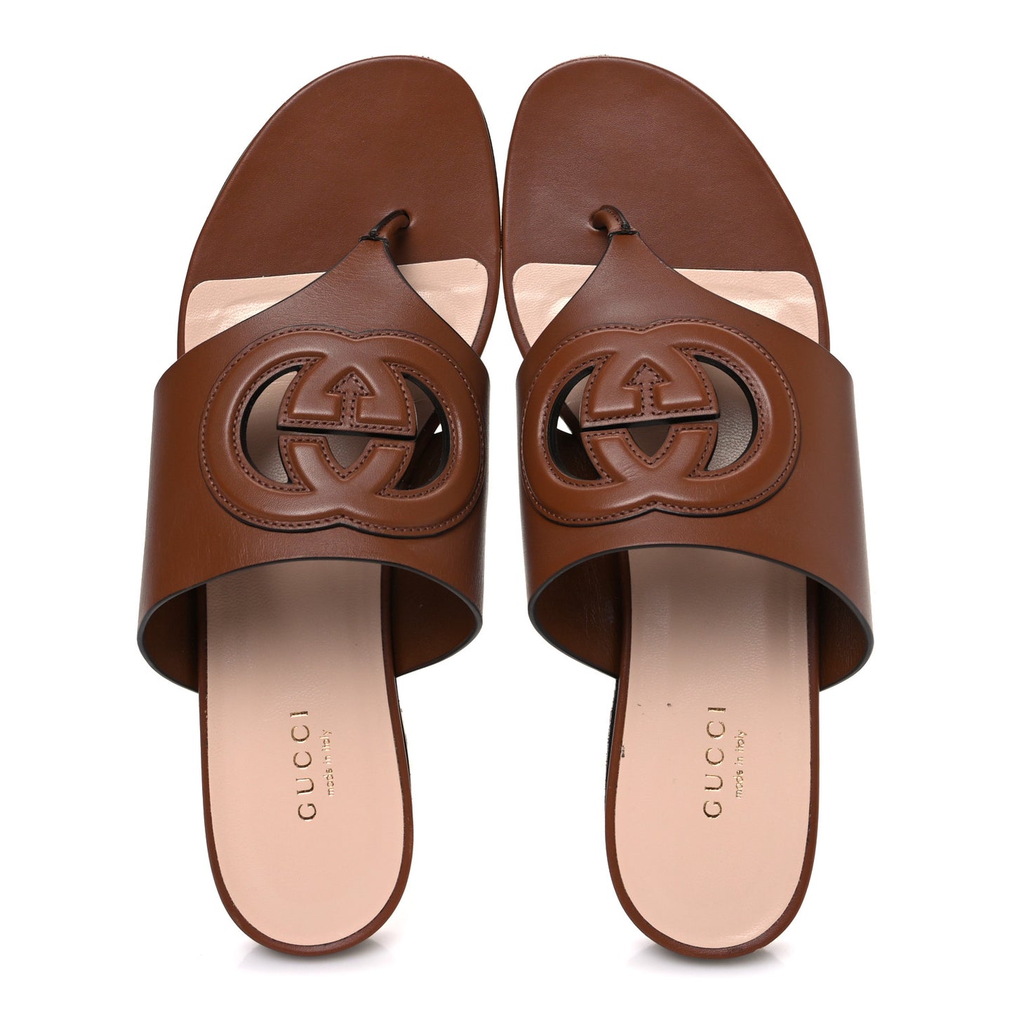 Sierra Calfskin Interlocking G Cut Out Thong Sandals 39 Cuir