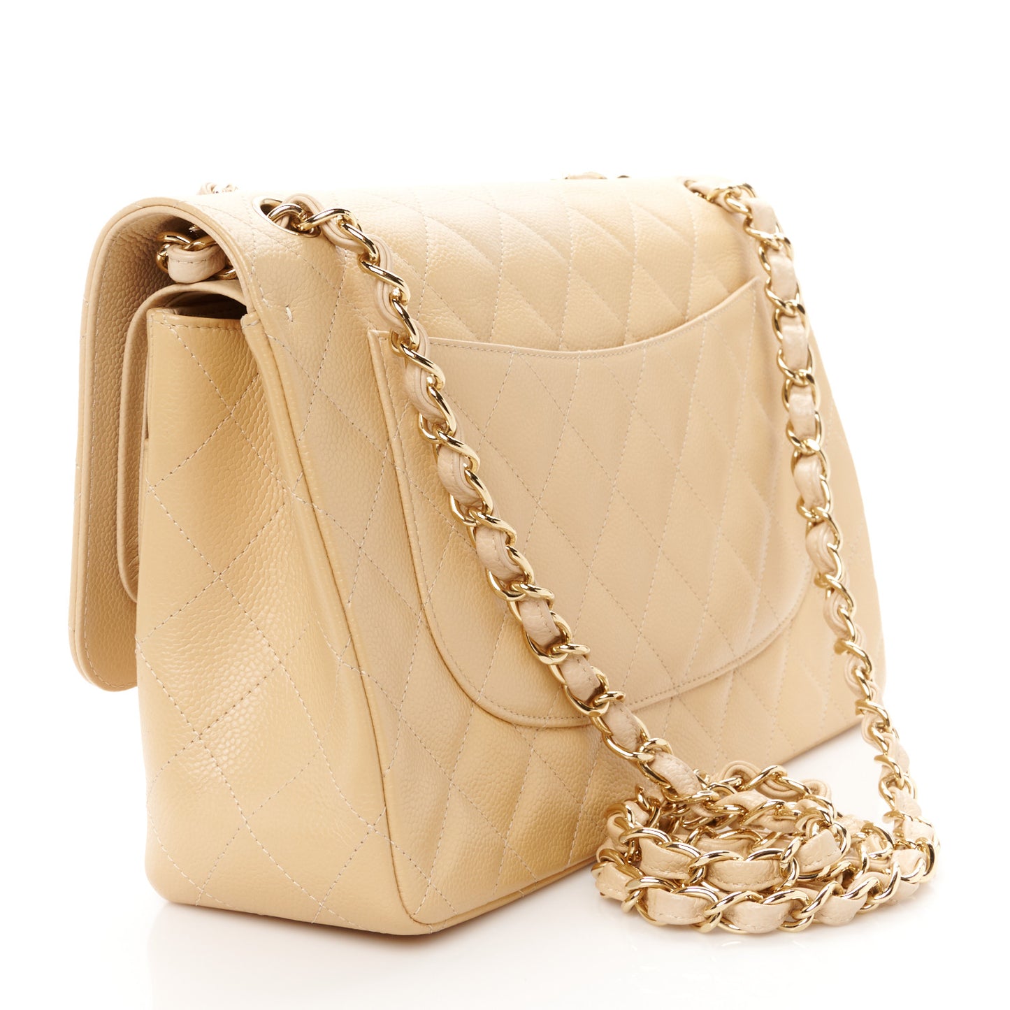 Caviar Quilted Jumbo Double Flap Beige
