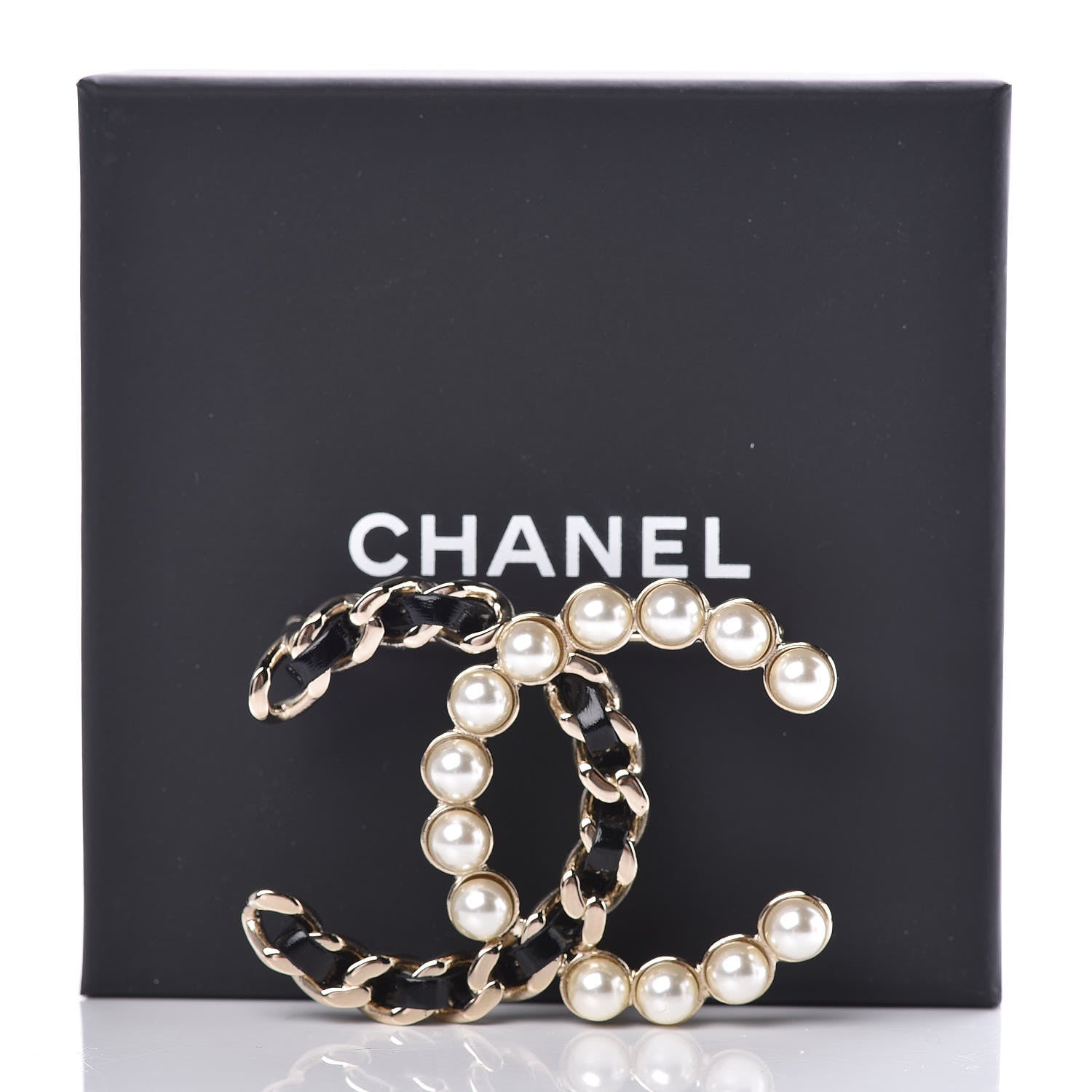 Chanel Lambskin Pearl CC Chain Brooch Black Gold 5 of 5