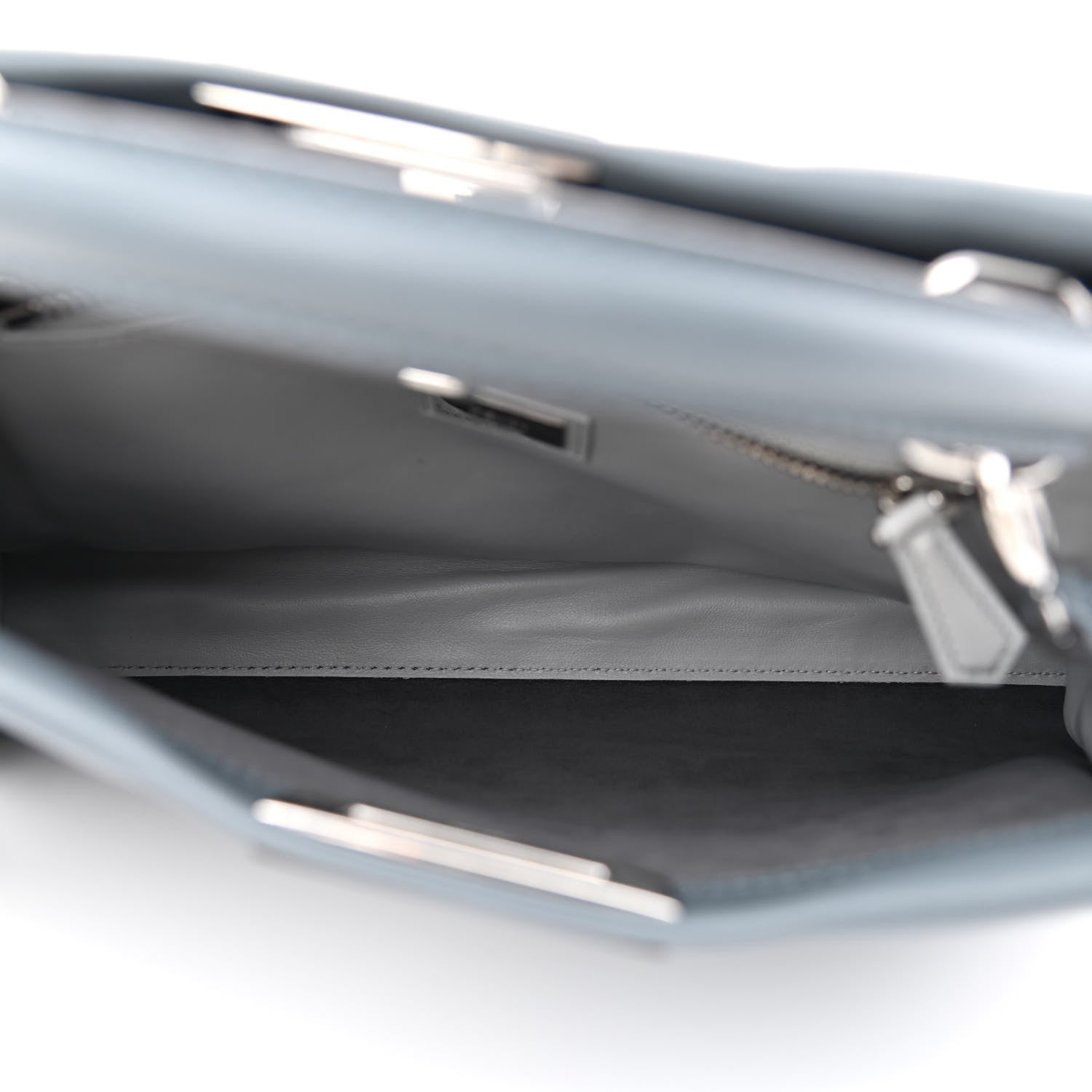 Fendi Vitello Seta Shiny Nappa Medium Peekaboo Iconic Satchel Tempesta Grigio Perla 6 of 11