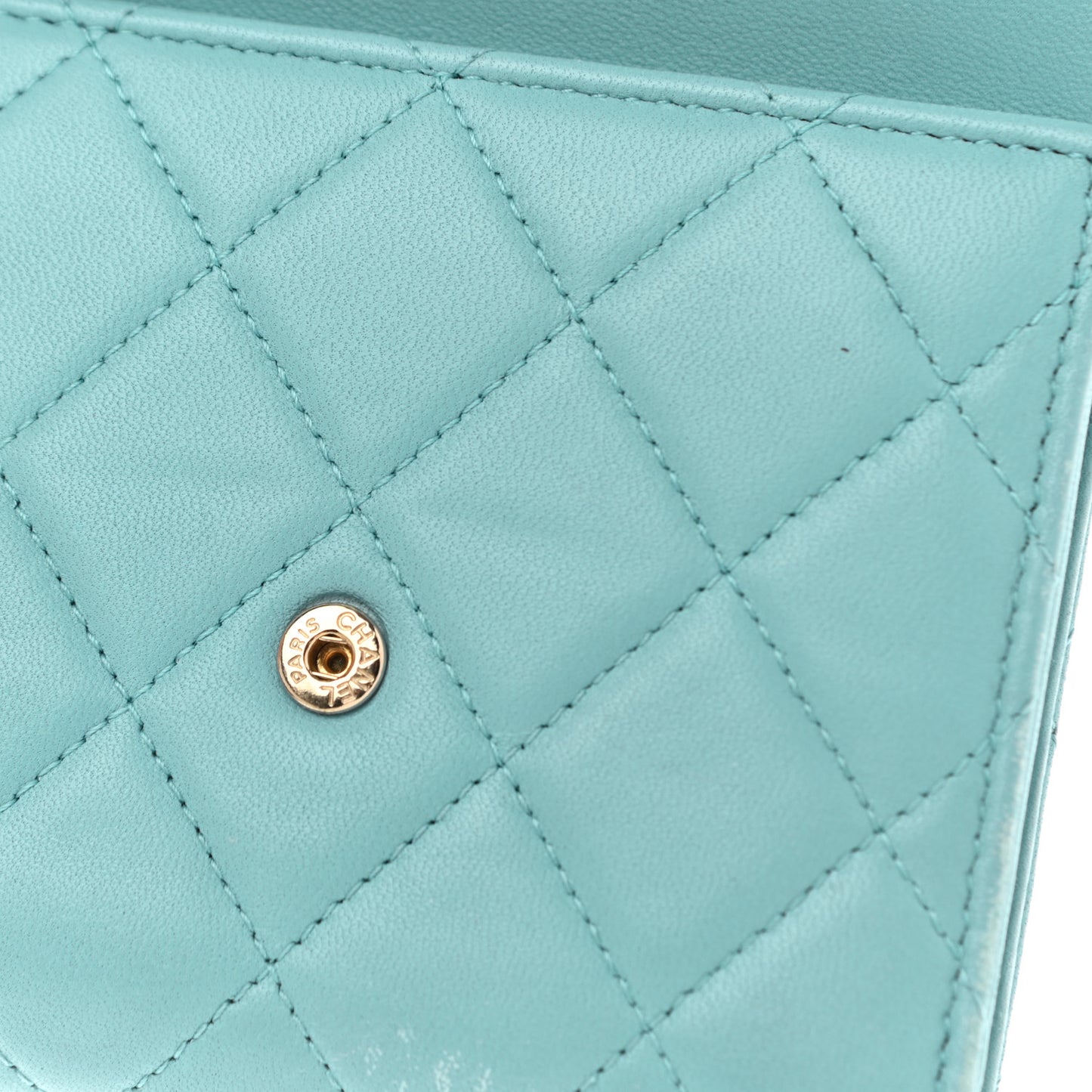 Lambskin Quilted Compact Flap Wallet Light Blue