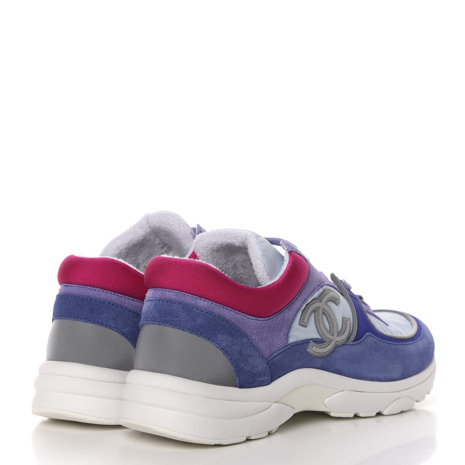 Chanel Nylon Calfskin Suede CC Womens Sneakers 39 Light Blue 4 of 14