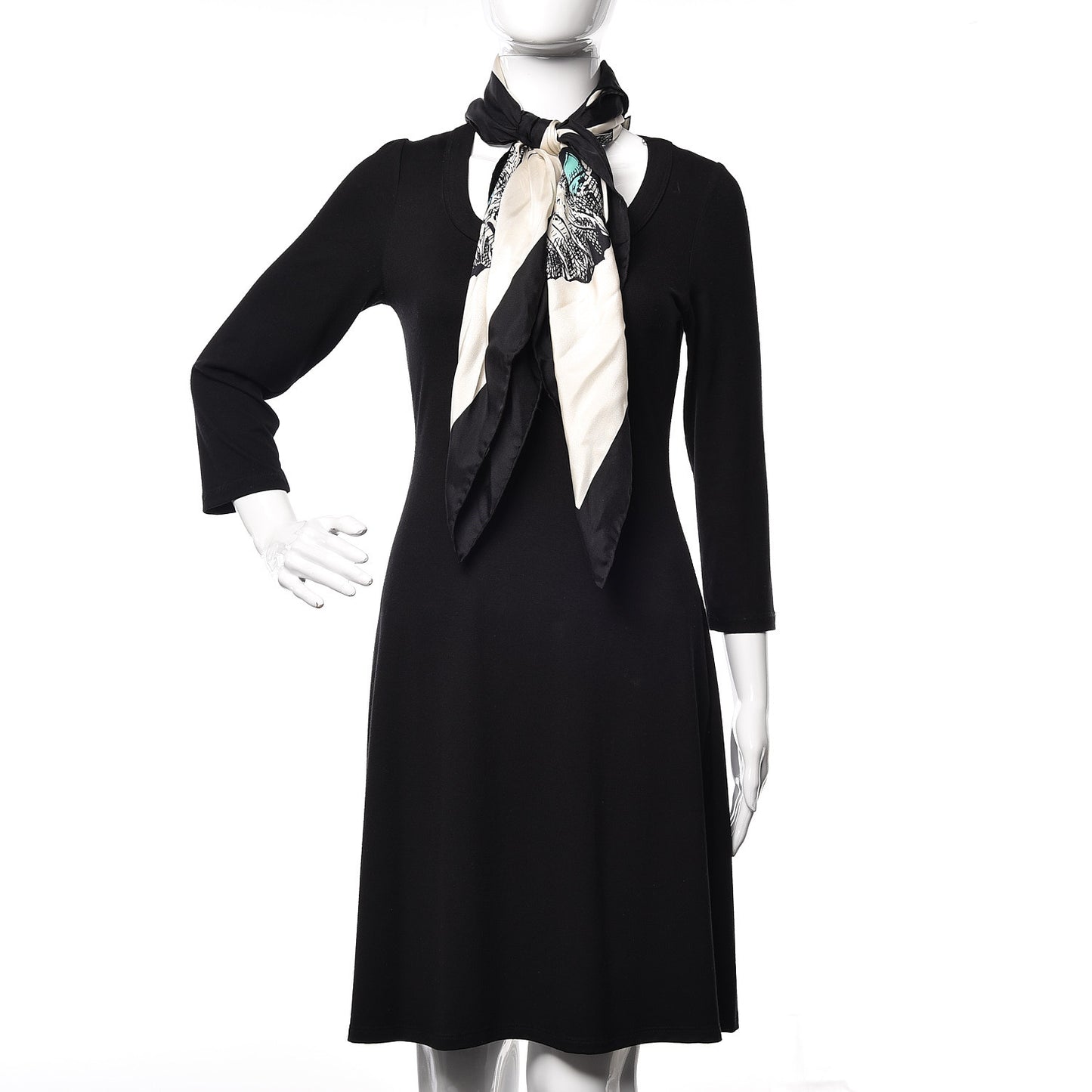Silk Twill Forcats Square Scarf Ivory Black