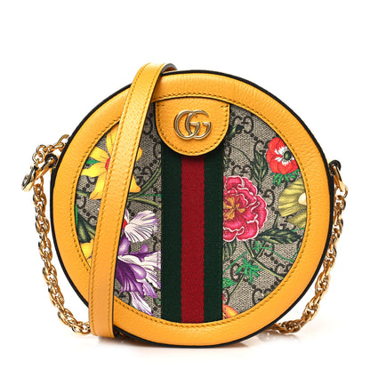 Gucci GG Supreme Monogram Flora Web Mini Ophidia Round Shoulder Bag Beige Multicolor Crop 1 of 10