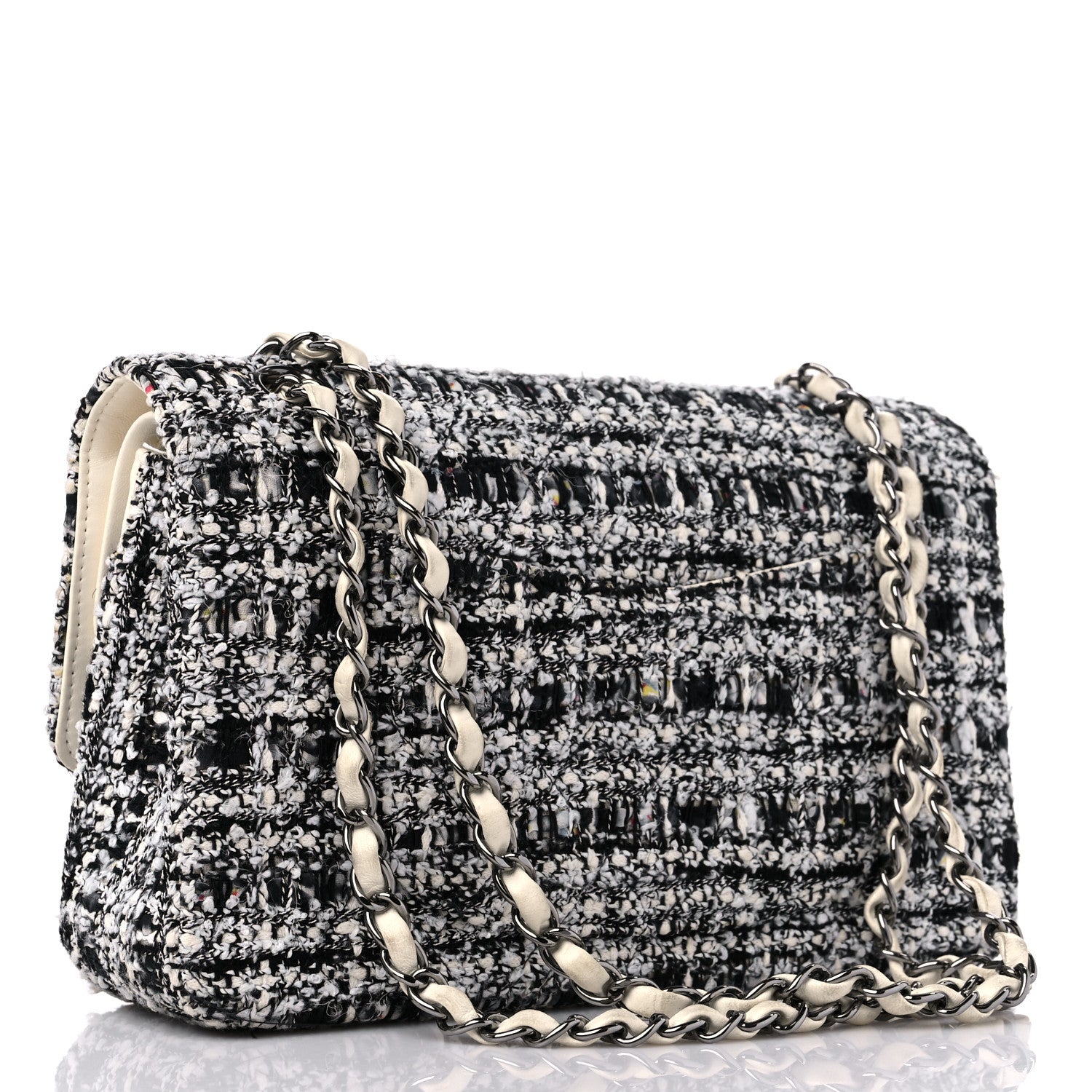 Chanel Tweed Quilted Medium Double Flap Black White Ecru 3 of 14