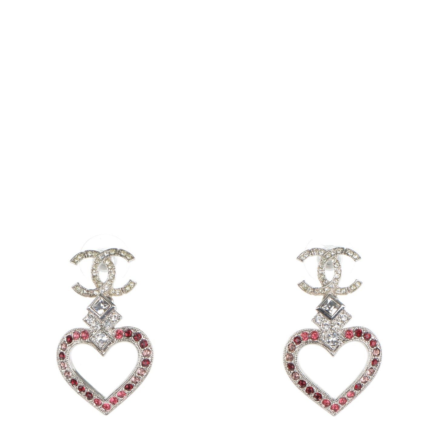 Crystal Heart CC Drop Earrings Silver