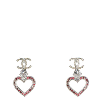 Chanel Crystal Heart CC Drop Earrings Silver 1 of 4