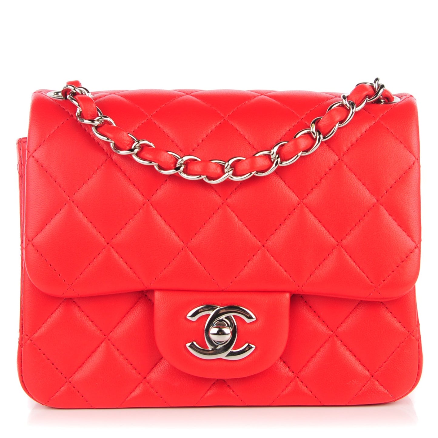 Lambskin Quilted Mini Square Flap Red