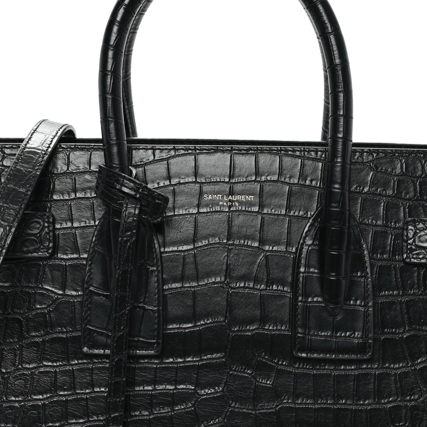 Calfskin Crocodile Embossed Small Sac de Jour Black