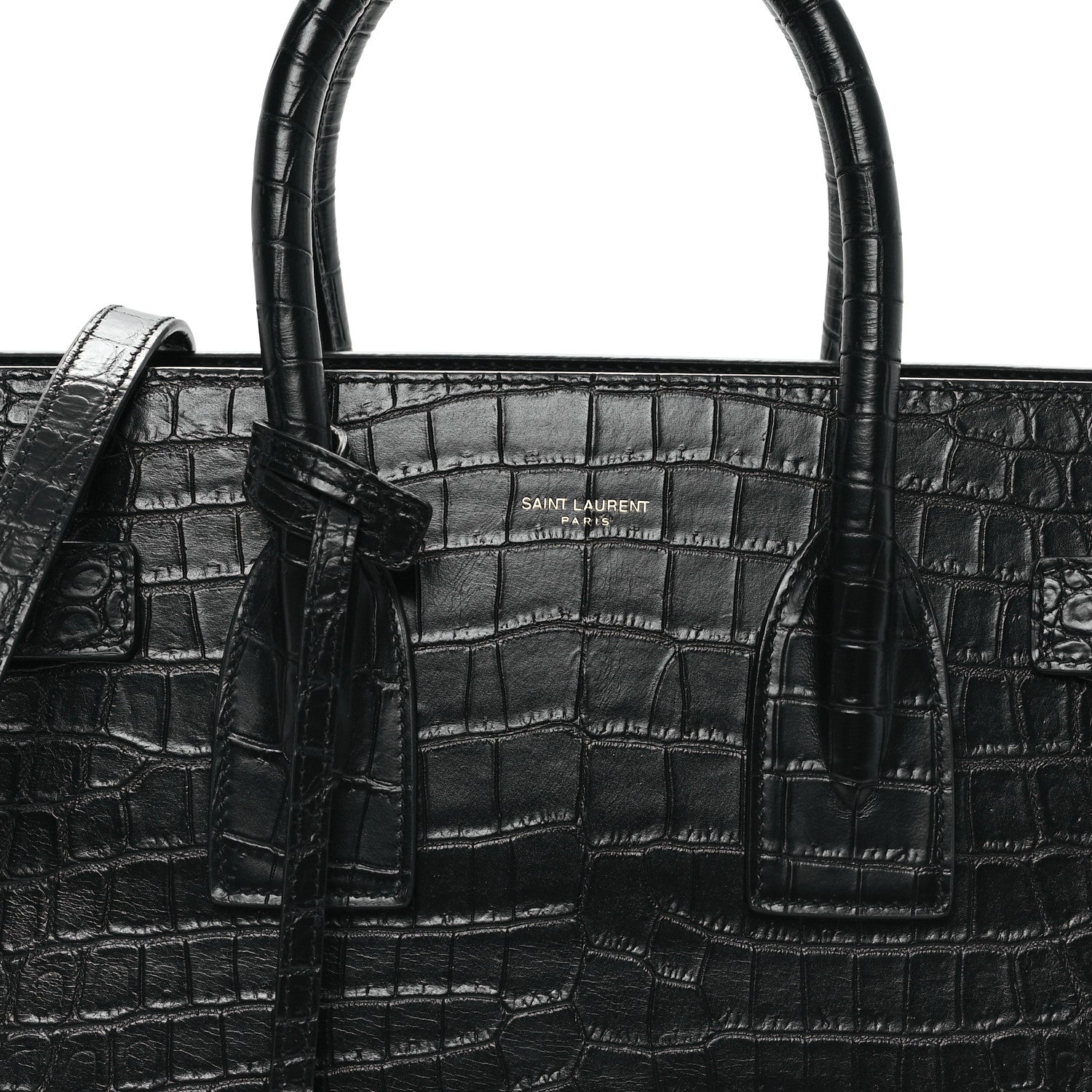 Saint Laurent Calfskin Crocodile Embossed Small Sac de Jour Black 8 of 10