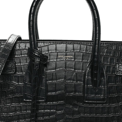 Saint Laurent Calfskin Crocodile Embossed Small Sac de Jour Black 8 of 10