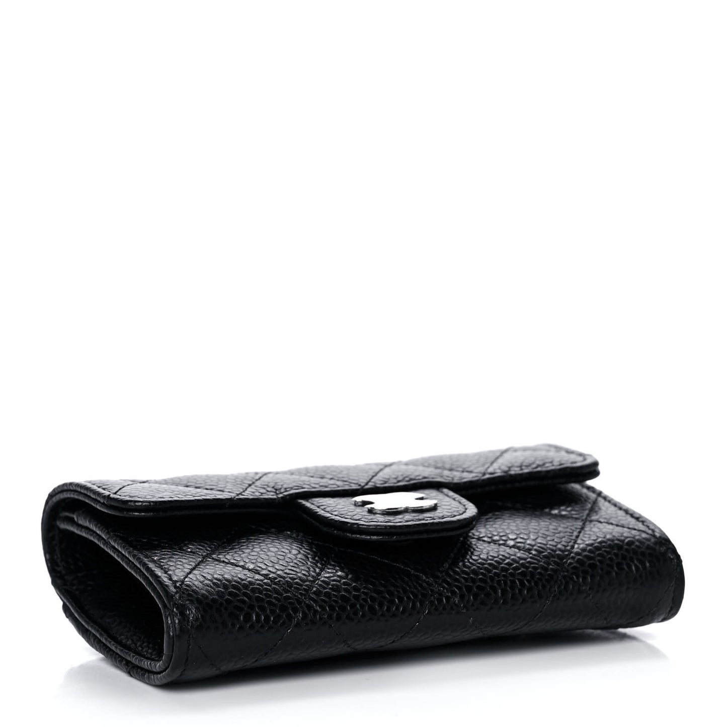 Caviar Quilted Flap Card Holder Wallet Black