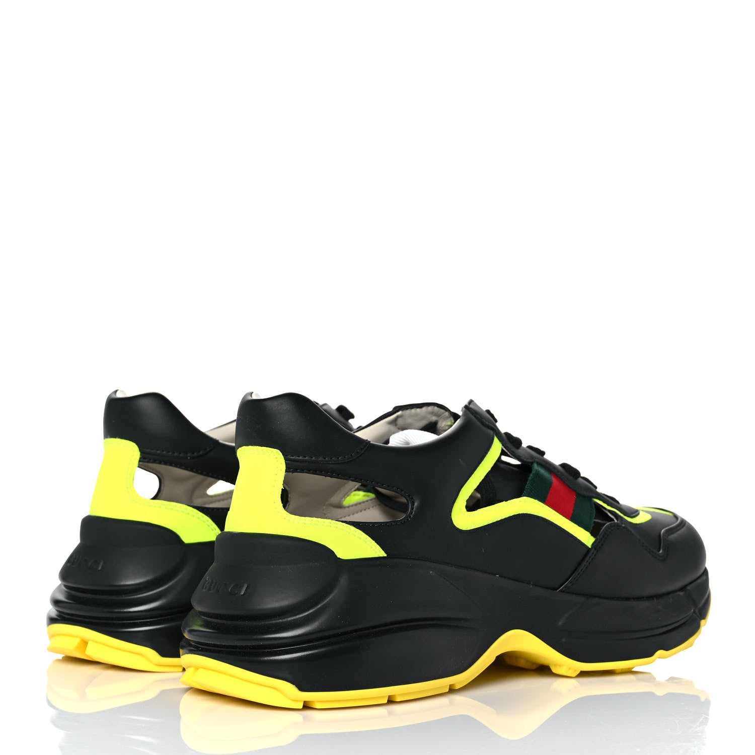 Gucci Demetra Web Mens Rhyton Cut Out Sneakers 9.5 Black Yellow Fluo 4 of 8