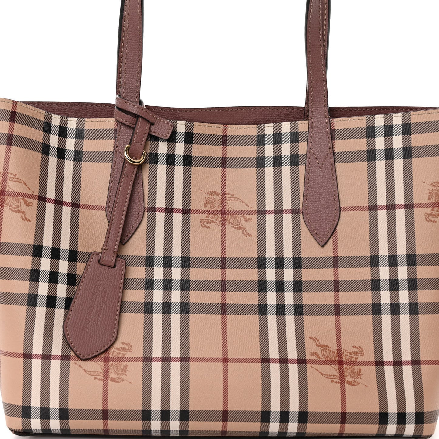 Grainy Calfskin Haymarket Check Medium Reversible Tote Dusty Pink