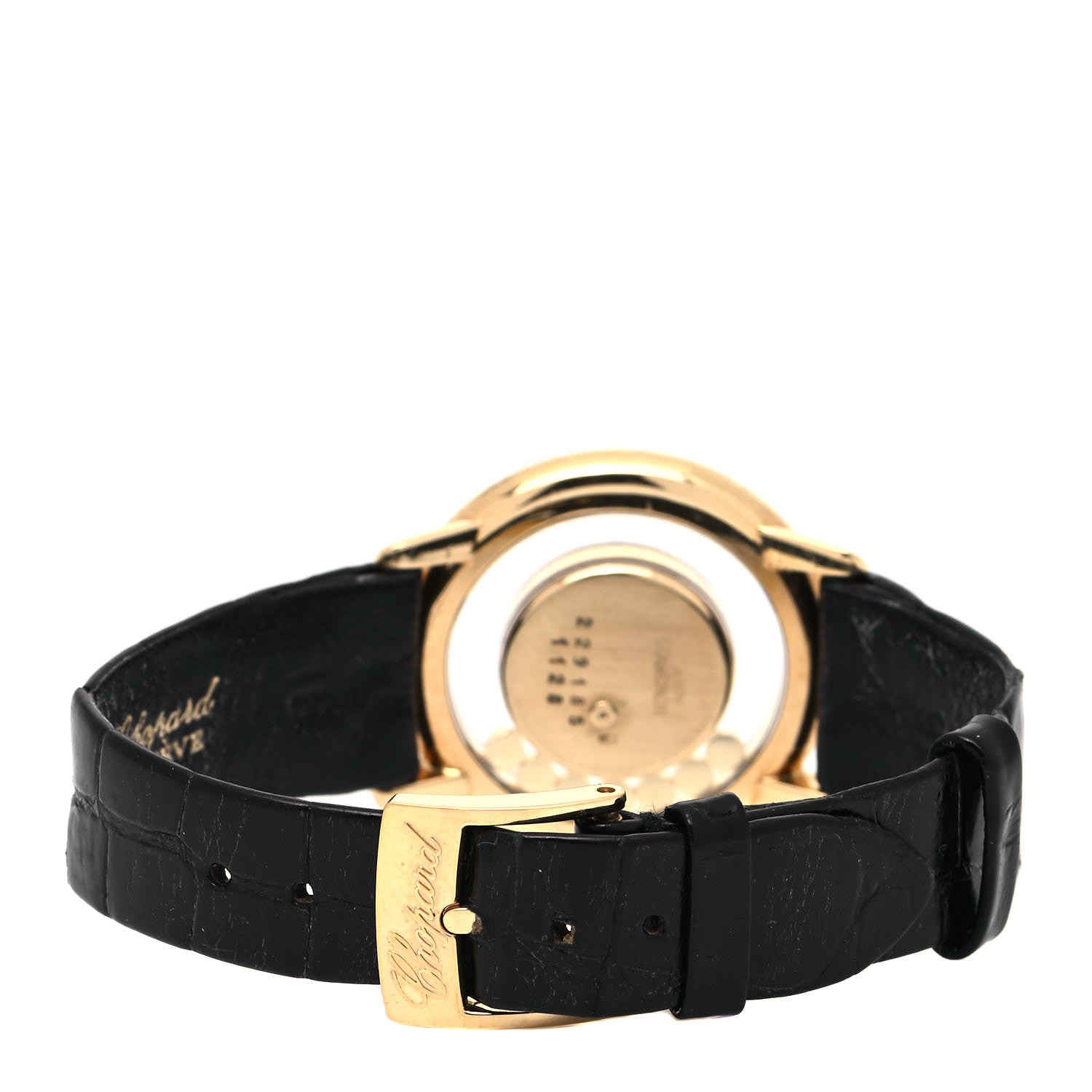 Chopard 18K Yellow Gold Alligator 7 Diamond 28mm Happy Diamonds Quartz Watch 3 of 5