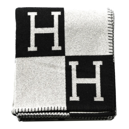 Hermes Wool Cashmere Avalon Signature Blanket Ecru Gris Fonce 1 of 3