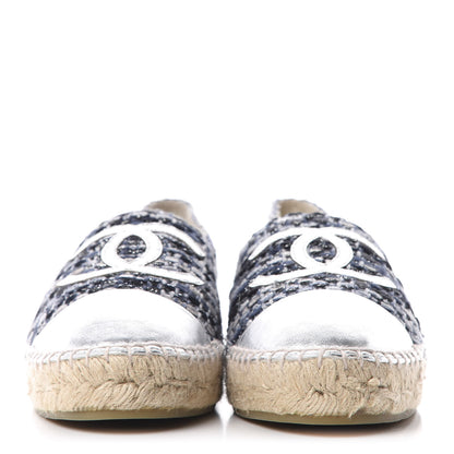 Chanel Metallic Tweed Lambskin CC Espadrilles 38 Black Silver 2 of 11