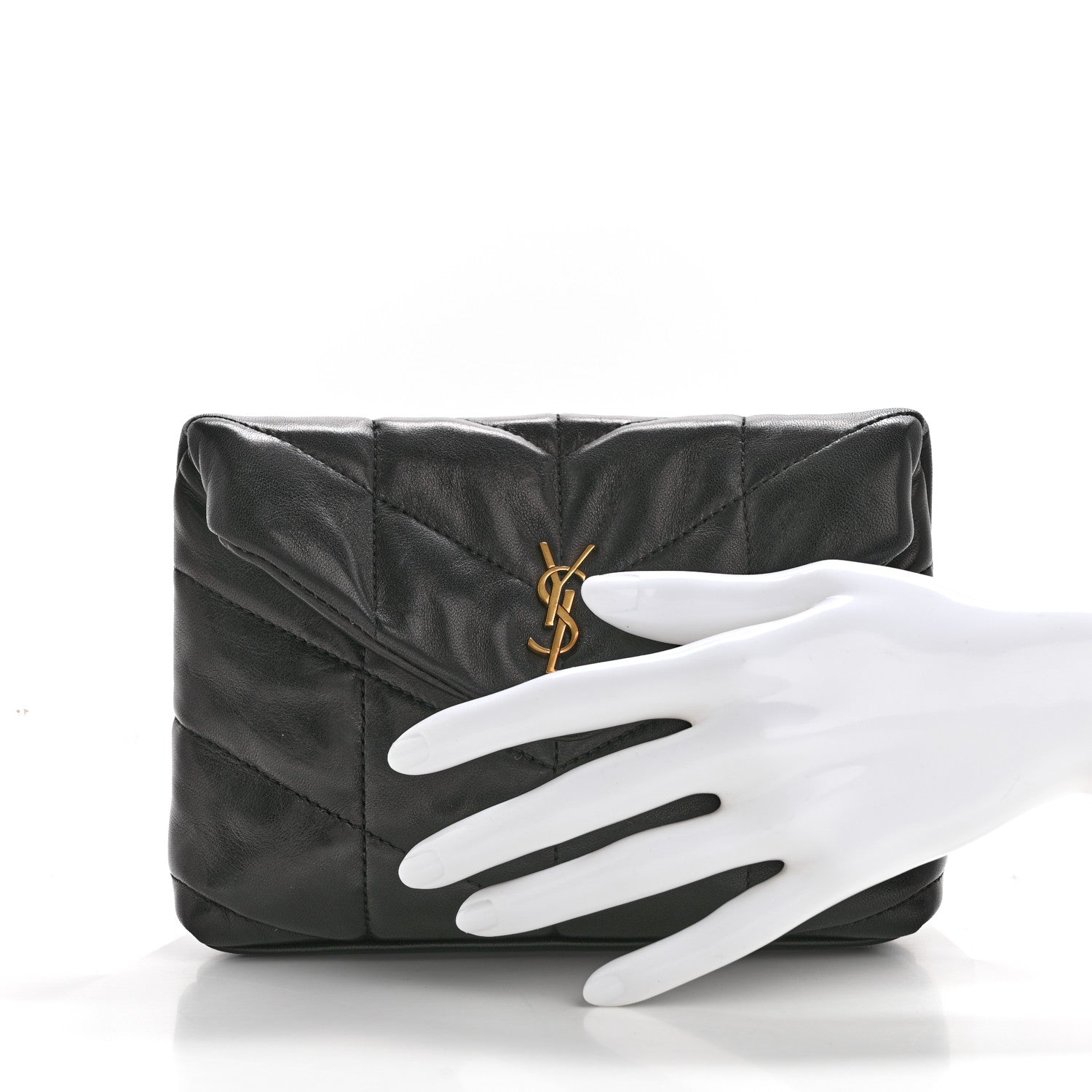 Saint Laurent Lambskin Monogram Loulou Puffer Pouch Clutch Black 3 of 9