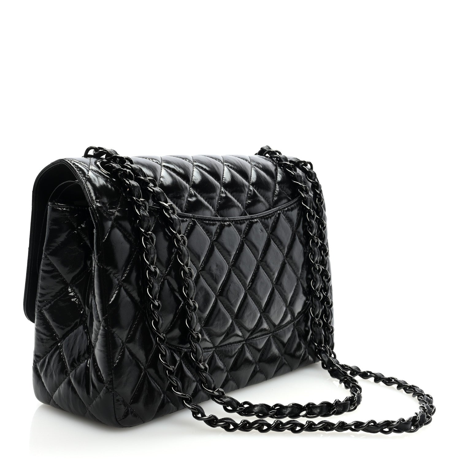 Chanel Shiny Distressed Calfskin Quilted Jumbo Double Flap So Black 3 of 9