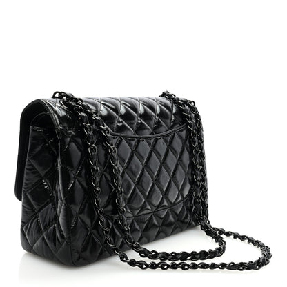 Chanel Shiny Distressed Calfskin Quilted Jumbo Double Flap So Black 3 of 9